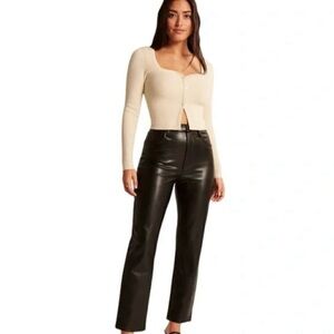 Abercrombie & Fitch Curve Love Vegan Leather Ankle Straight Pants